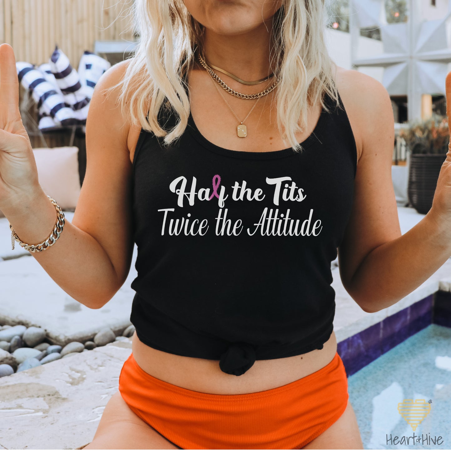 Half the Tits Twice the Attitude Breast Cancer // Ladies Racerback Tank // Black - Heart & Hive Designs