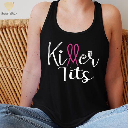 Killer Tits Breast Cancer // Ladies Racerback Tank // Black - Heart & Hive Designs