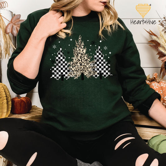 Checkered and Cheetah Christmas Trees // Pullovers // 3 COLORS