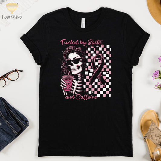 Fueled By Spite and Caffeine Breast Cancer // Unisex Tee // BLACK - Heart & Hive Designs