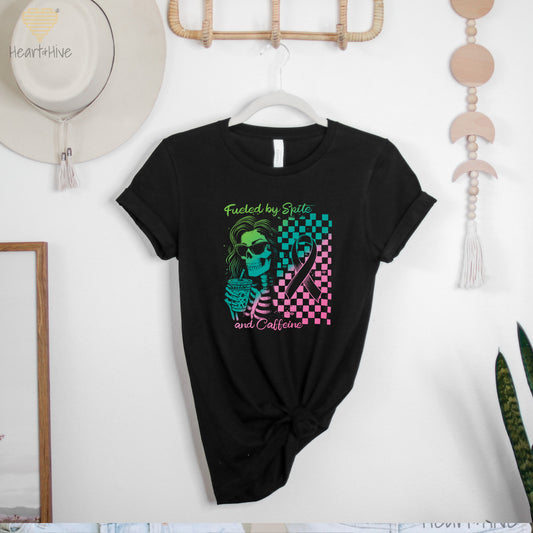Fueled By Spite and Caffeine Metastatic Breast Cancer // Unisex Tee // BLACK - Heart & Hive Designs