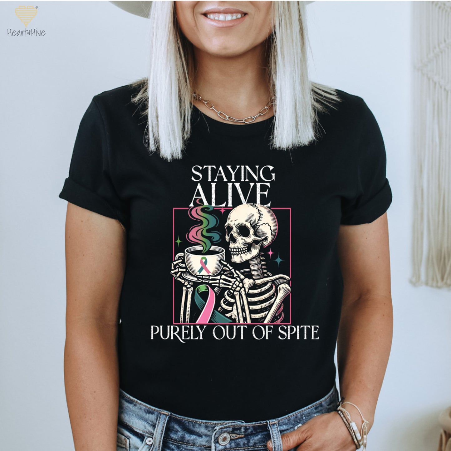 Staying Alive Purely Out of Spite Metastatic Breast Cancer // Unisex Tee // BLACK