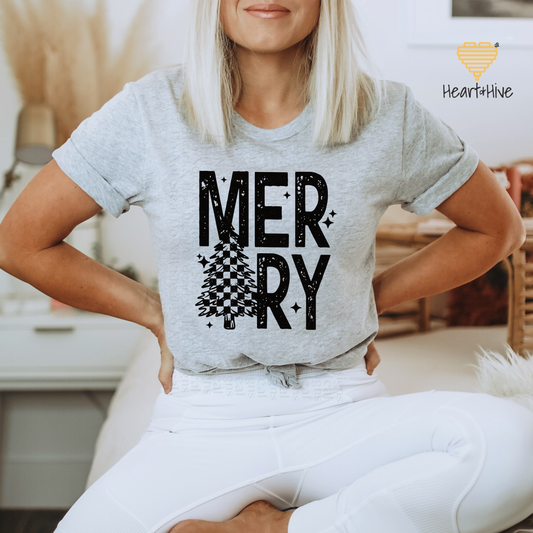 Merry Checkered Christmas Tree // Unisex Tee // 4 COLORS