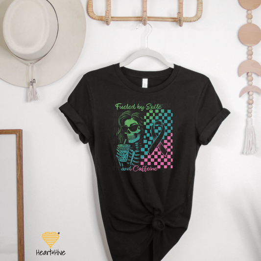 Fueled By Spite and Caffeine Metastatic Breast Cancer // Unisex Tee // BLACK