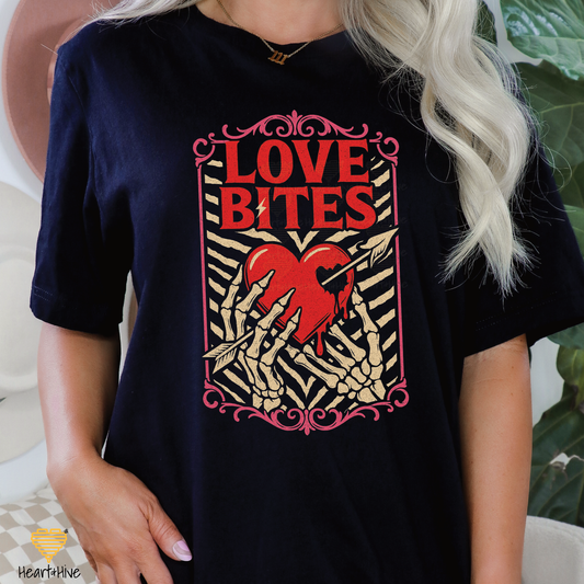 Love Bites Skeleton Hands // Spooky Valentines Day // Optional Bleeding Heart Sleeves // BLACK