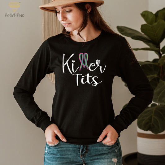 Killer Tits Metastatic Breast Cancer // Unisex Long Sleeve Tee // BLACK - Heart & Hive Designs