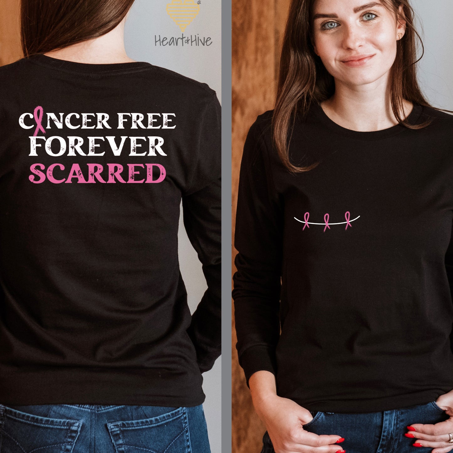 Right Mastectomy Forever Scarred Breast Cancer // Unisex Long Sleeve Tee // BLACK - Heart & Hive Designs