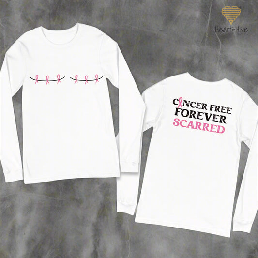Double Mastectomy Forever Scarred Breast Cancer // Unisex Long Sleeve Tee // BLACK - Heart & Hive Designs