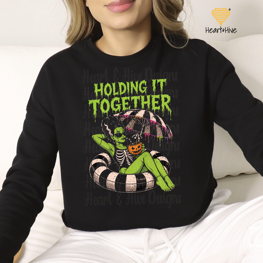 Holding It Together Zombie Bride / Black Cropped Crewneck Sweatshirt