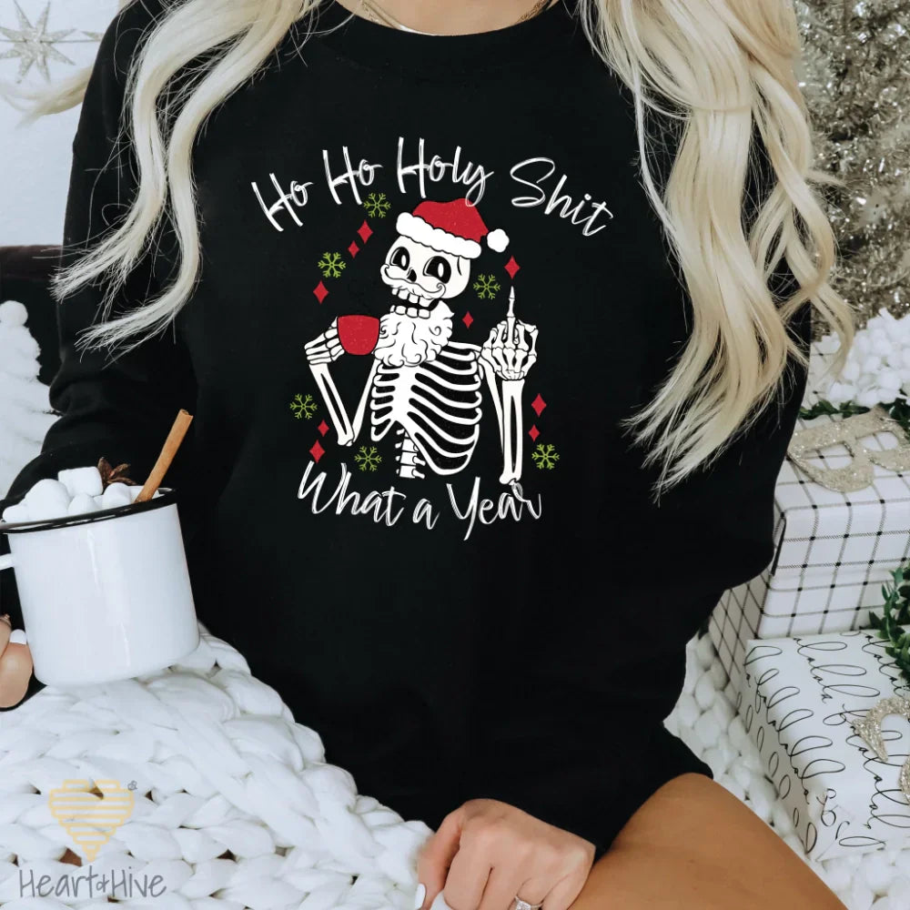 Skeleton Middle Finger What a Year // Pullovers // Black - Heart & Hive Designs