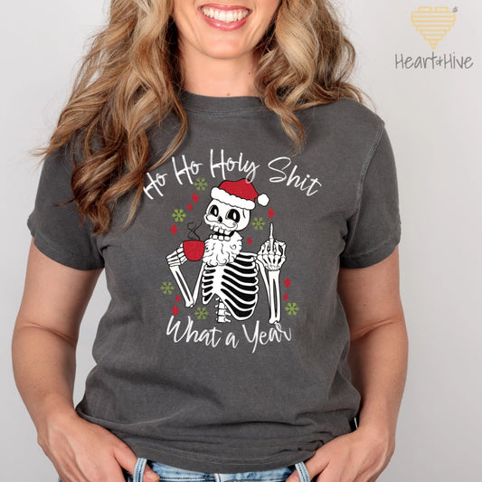 Skeleton Middle Finger What a Year // Unisex Tee // 3 COLORS - Heart & Hive Designs