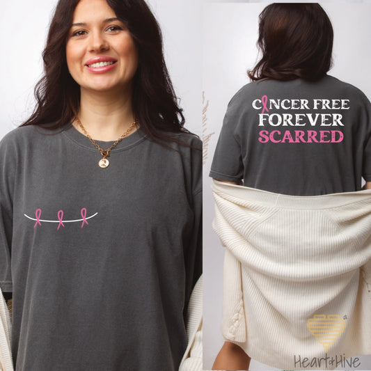 Left Mastectomy Forever Scarred // Unisex Tee // 4 COLORS - Heart & Hive Designs