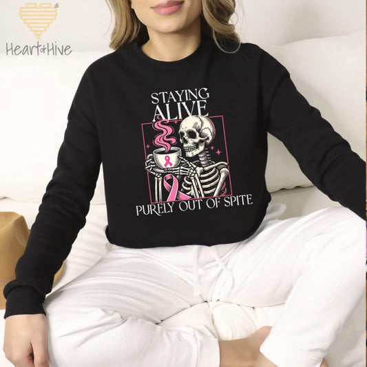 Staying Alive Purely Out of Spite // Crop Crew Fleece // BLACK - Heart & Hive Designs