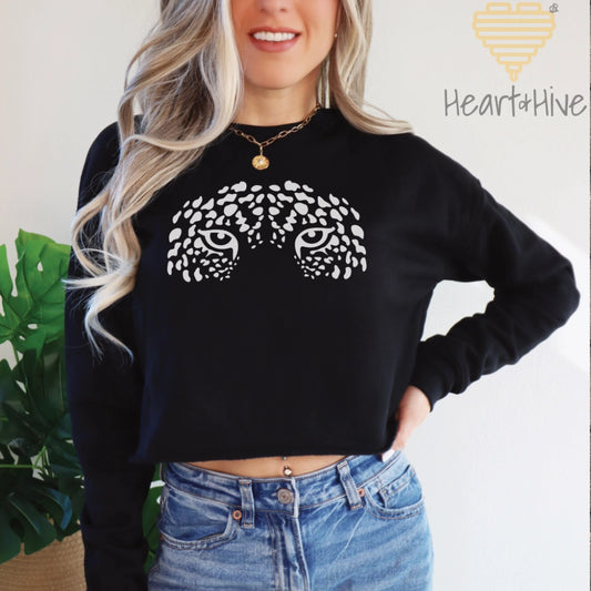 White Jaguar Eyes // Cropped Hoodie & Crew Fleece // 2 COLORS - Heart & Hive Designs