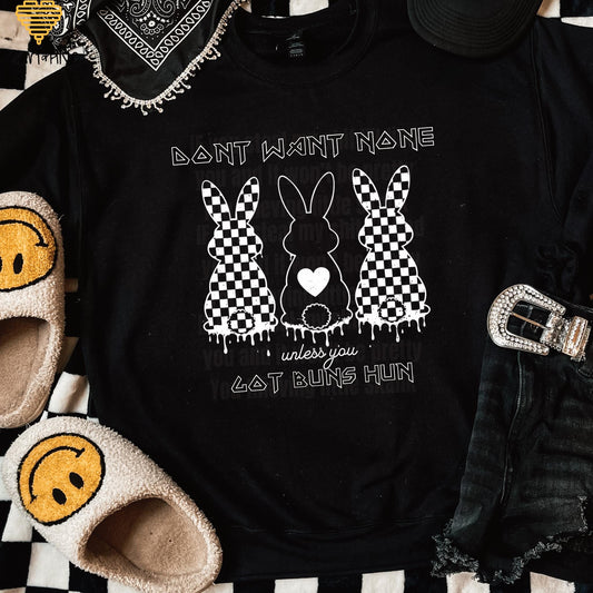 Don't Want None Unless You Got Buns Hun Bunnies • Cute Easter Tee • Spring Holiday Crop Fleece • Animal Lover Sweatshirt • Checkered Bunny