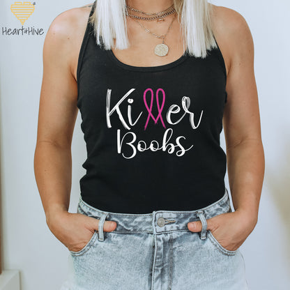 Killer Tits, Boobs or Tatas // Breast Cancer // Ladies Racerback Tank // Black