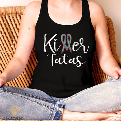 Killer Tits, Boobs, or Tatas Metastatic Breast Cancer // Ladies Racerback Tank // Black
