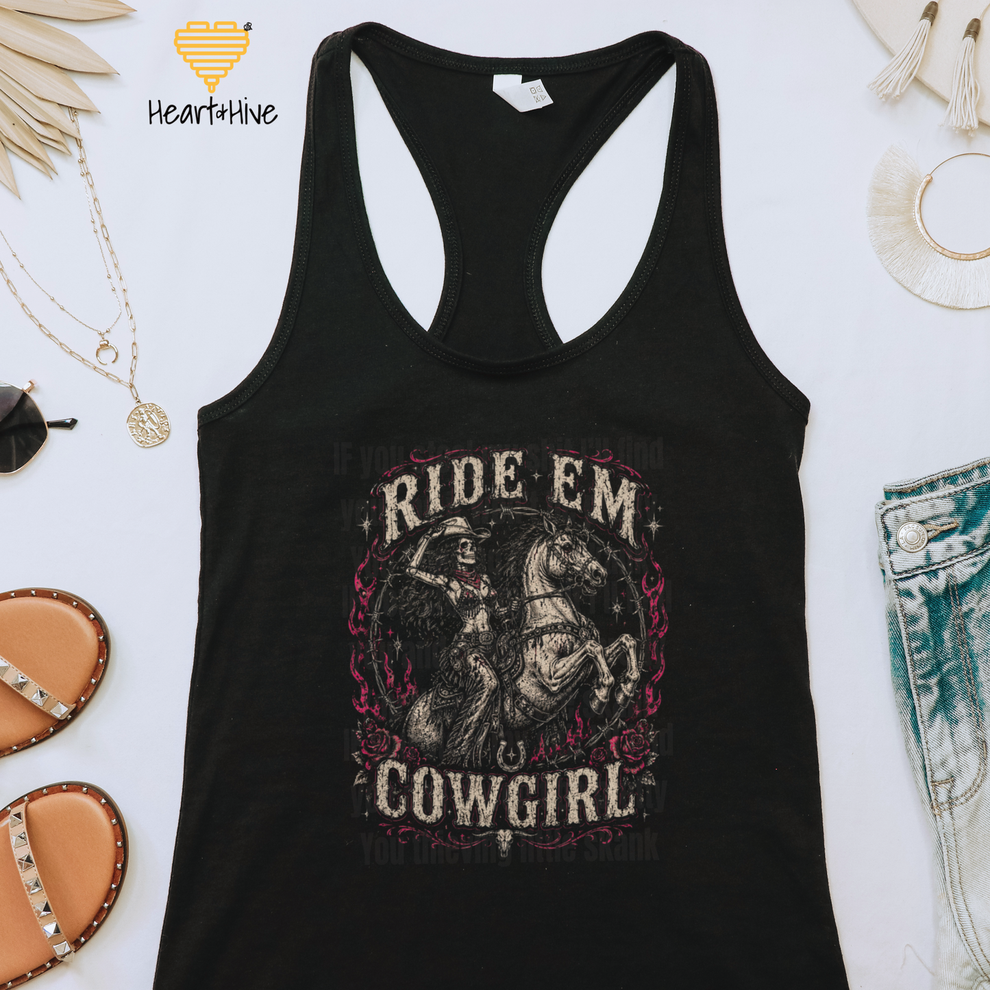 Ride Em Cowgirl Skeleton / Black Racerback Tank