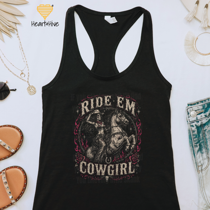 Ride Em Cowgirl Skeleton / Black Racerback Tank