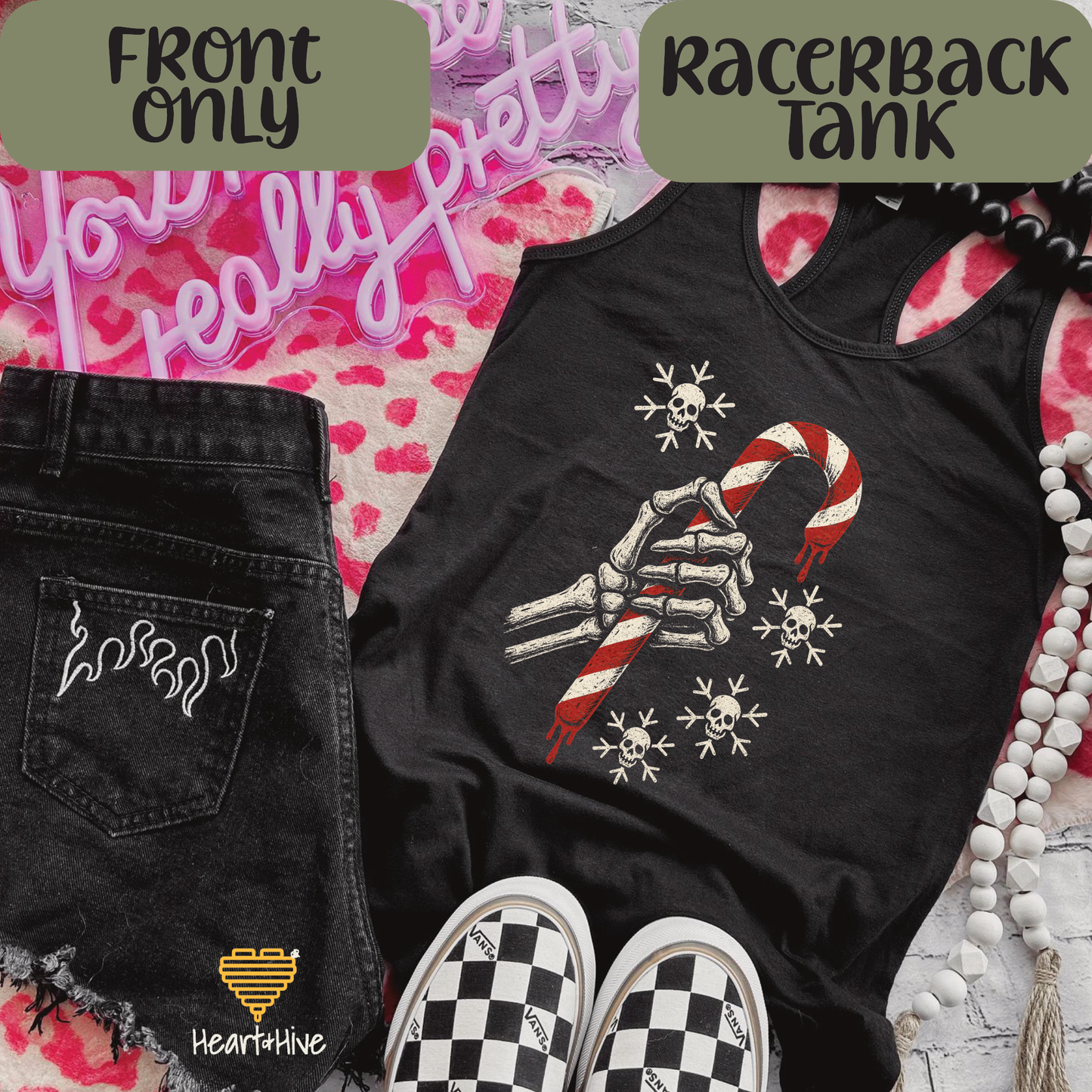 Spooky Skeleton Holding Candy Cane // Optional Skeleton Snowflake Sleeve // BLACK