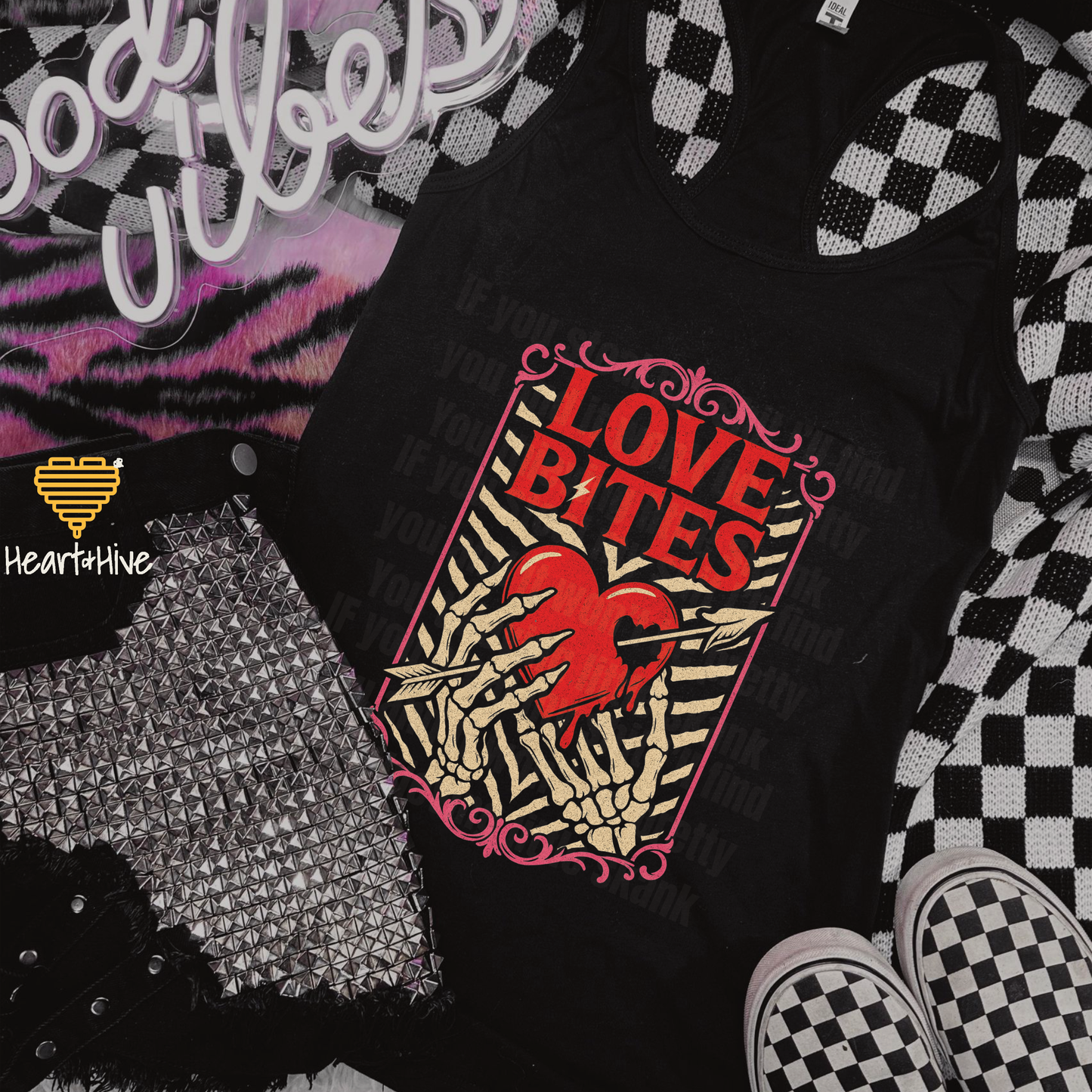 Love Bites Skeleton Hands // Spooky Valentines Day // Optional Bleeding Heart Sleeves // BLACK