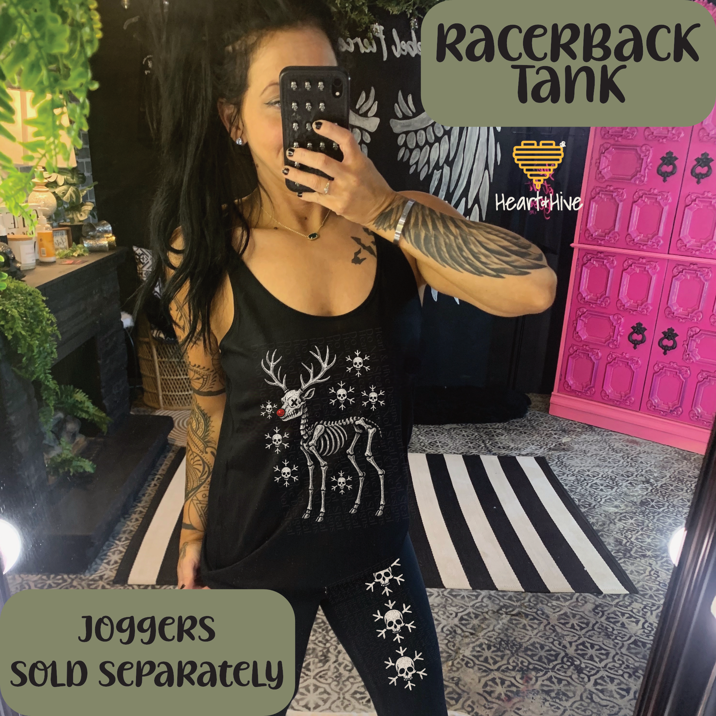 Christmas Skeleton Reindeer // Optional Skeleton Snowflake Sleeve // BLACK