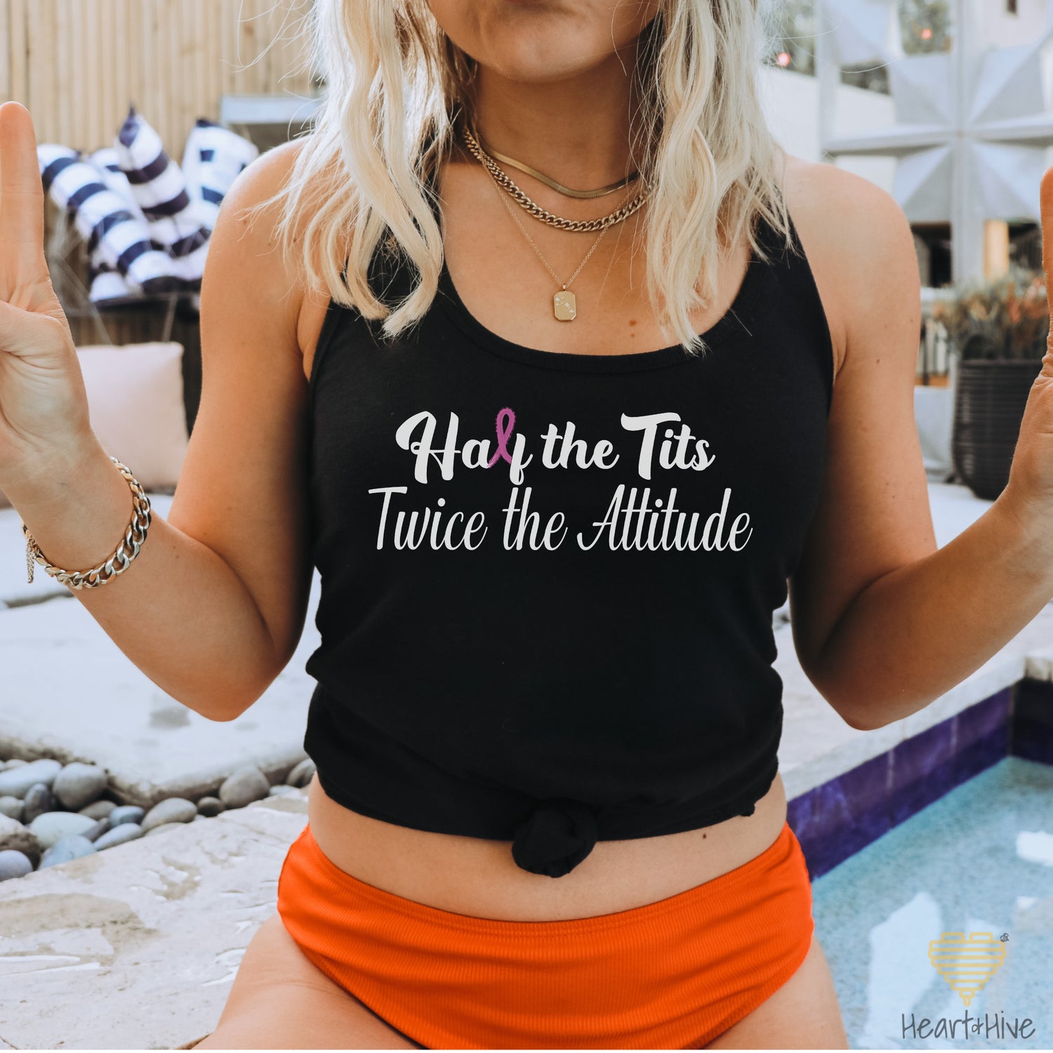 Half the Tits Twice the Attitude Breast Cancer // Ladies Racerback Tank // Black - Heart & Hive Designs