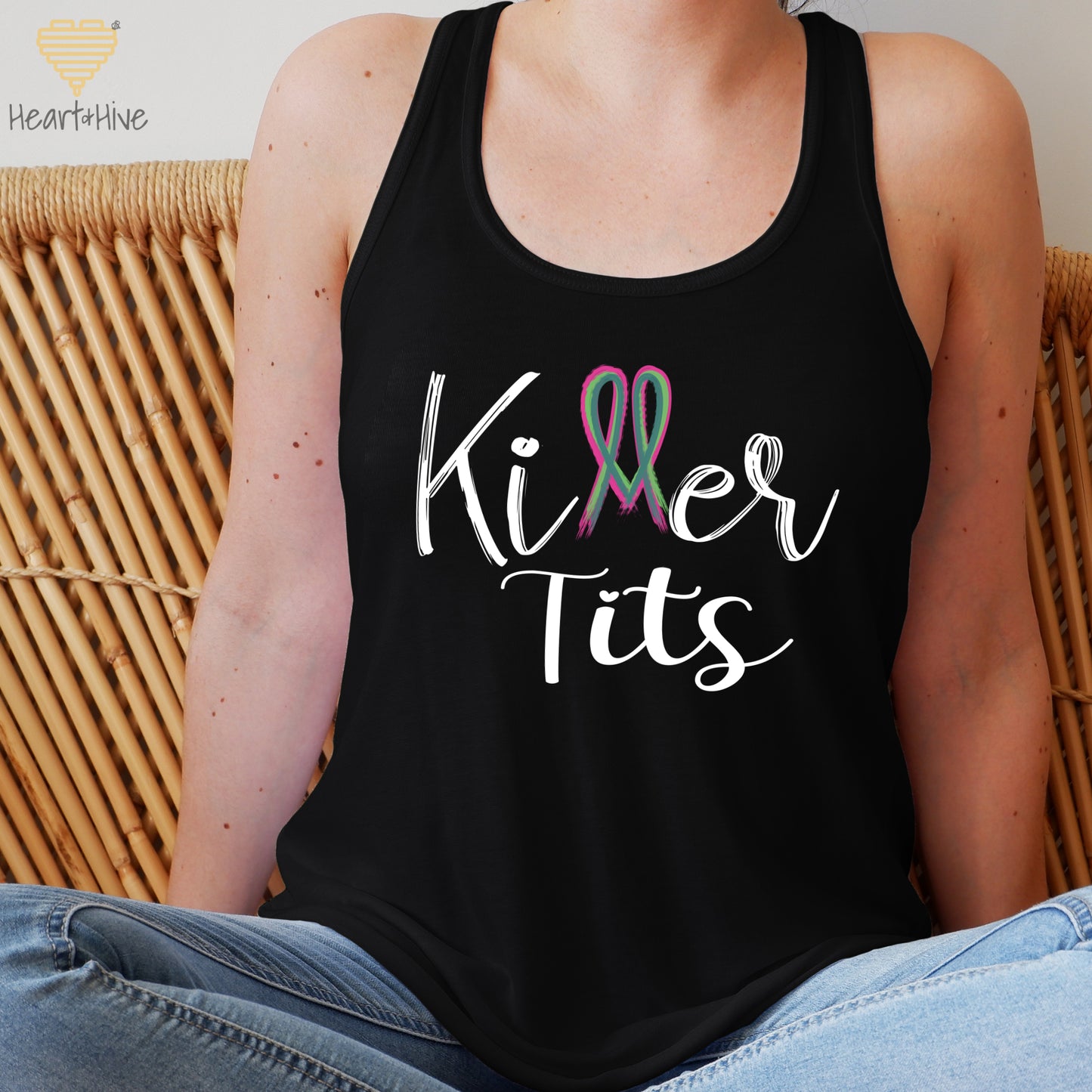 Killer Tits Metastatic Breast Cancer // Ladies Racerback Tank // Black - Heart & Hive Designs