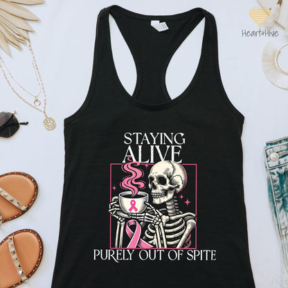 Staying Alive Purely Out of Spite // Ladies Racerback Tank // Black - Heart & Hive Designs
