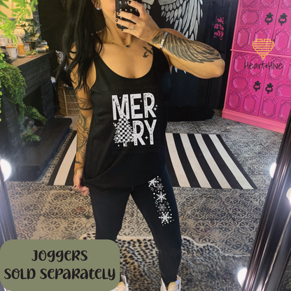 Merry Checkered Christmas Tree // Optional Snowflake Sleeves // BLACK