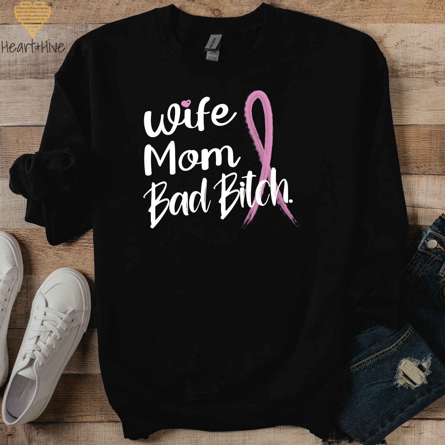 Wife Mom Fighter or Wife Mom Bad Bitch // Breast Cancer Awareness Sweatshirts // Pullovers // 2 Colors