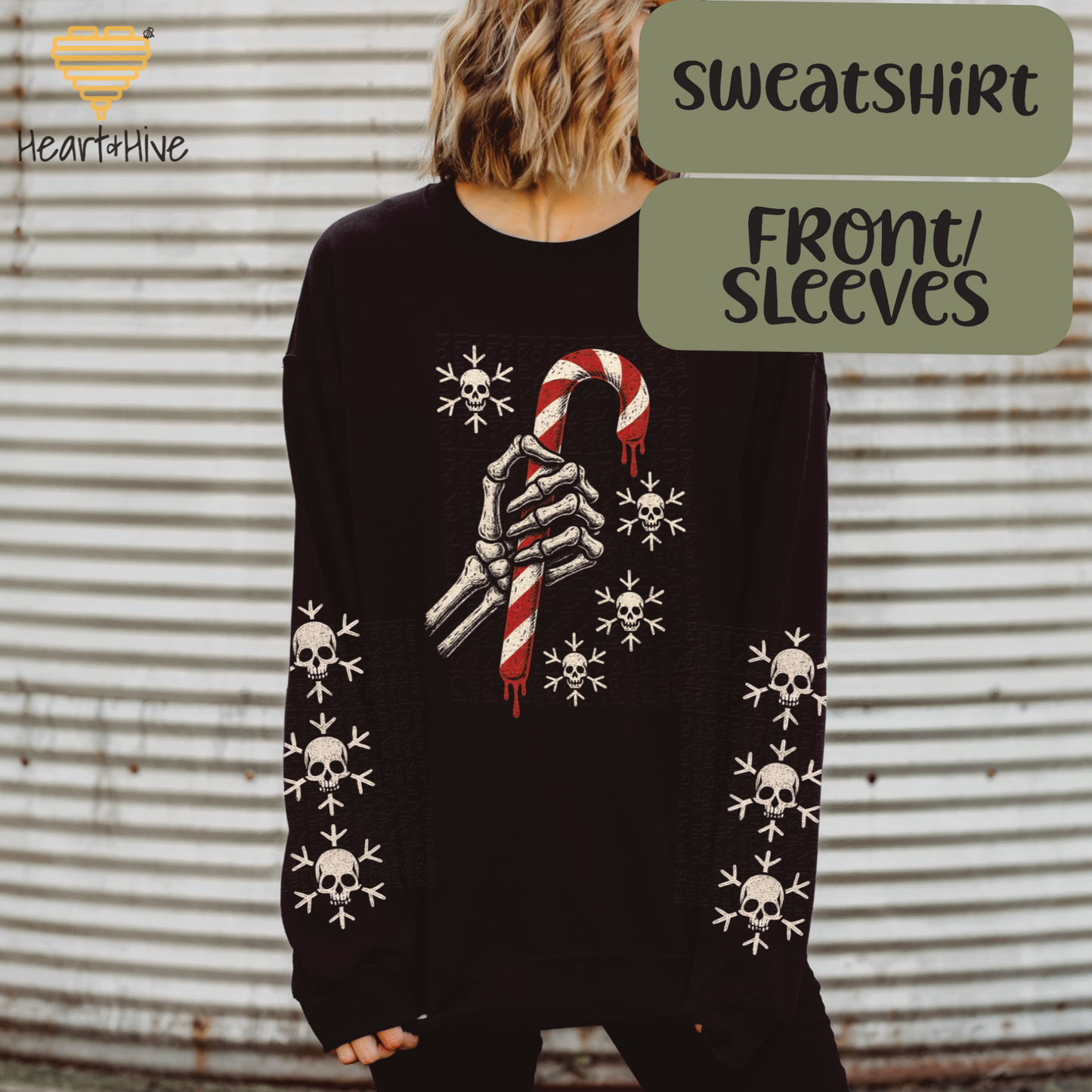 Spooky Skeleton Holding Candy Cane // Optional Skeleton Snowflake Sleeve // BLACK