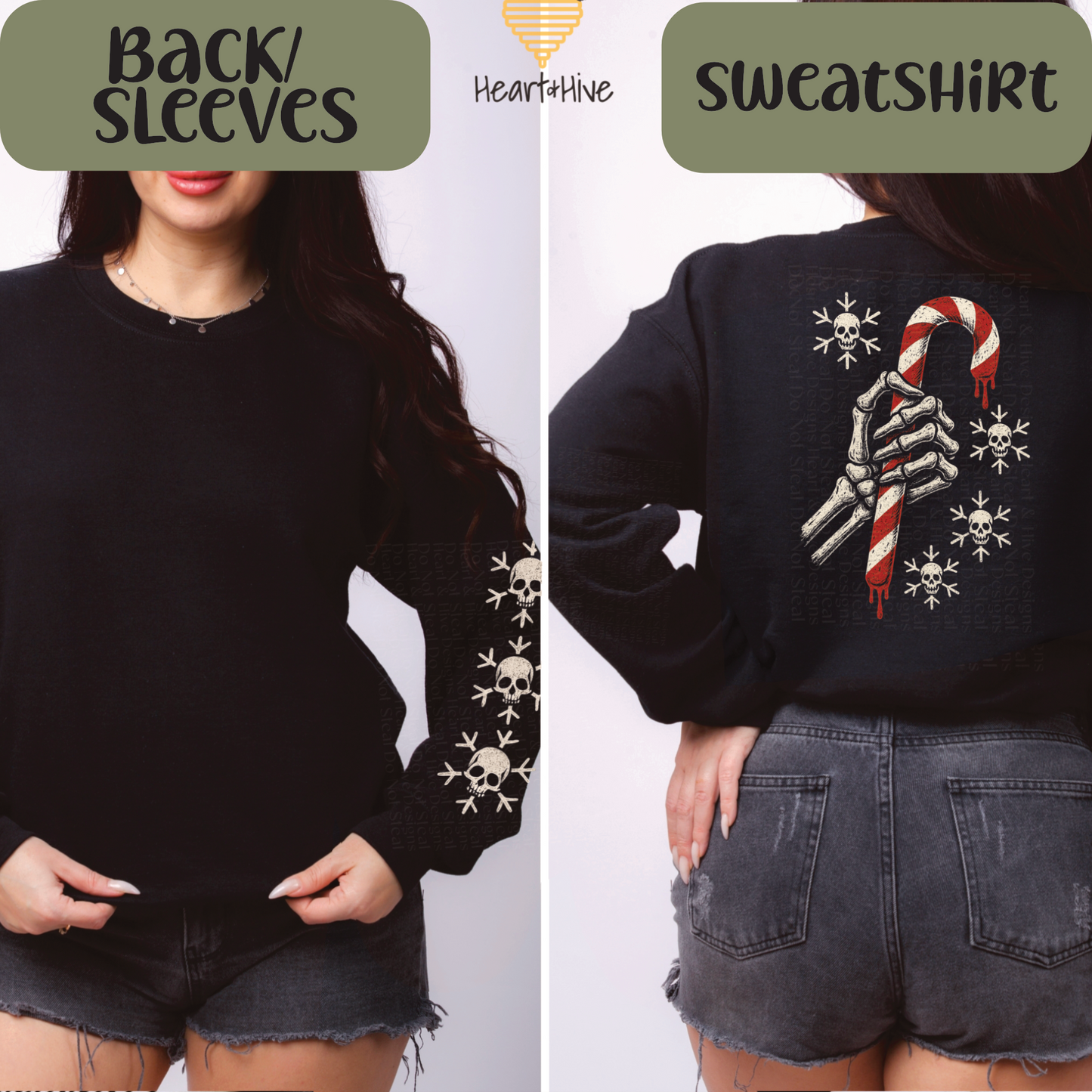 Spooky Skeleton Holding Candy Cane // Optional Skeleton Snowflake Sleeve // BLACK