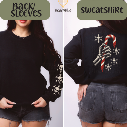 Spooky Skeleton Holding Candy Cane // Optional Skeleton Snowflake Sleeve // BLACK