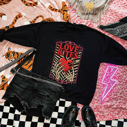 Love Bites Skeleton Hands // Spooky Valentines Day // Optional Bleeding Heart Sleeves // BLACK