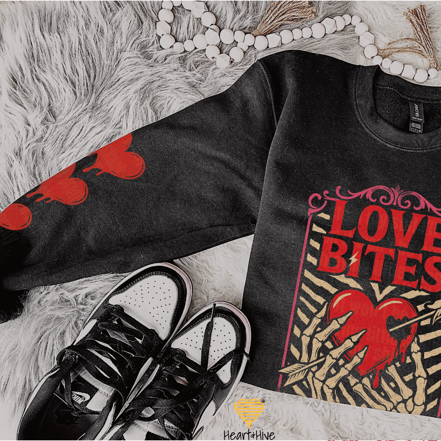 Love Bites Skeleton Hands // Spooky Valentines Day // Optional Bleeding Heart Sleeves // BLACK