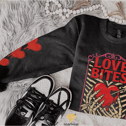 Love Bites Skeleton Hands // Spooky Valentines Day // Optional Bleeding Heart Sleeves // BLACK