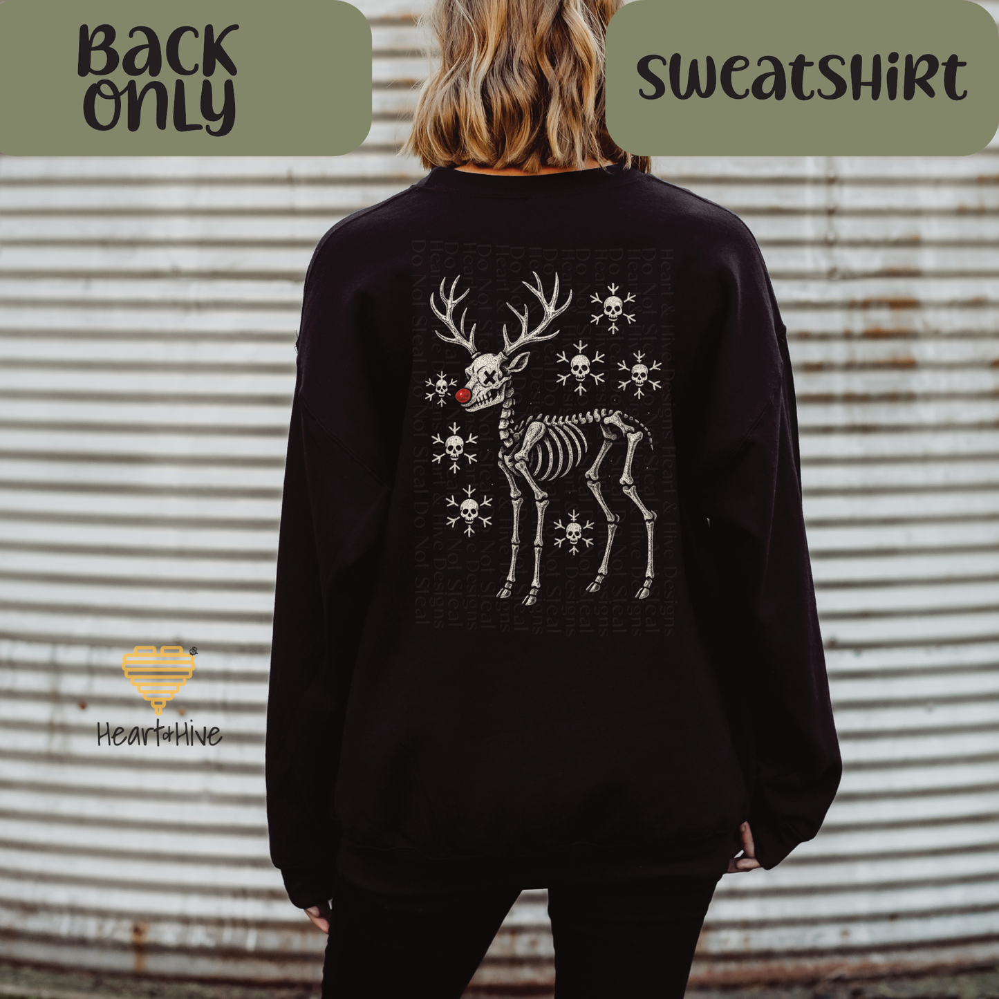 Christmas Skeleton Reindeer // Optional Skeleton Snowflake Sleeve // BLACK