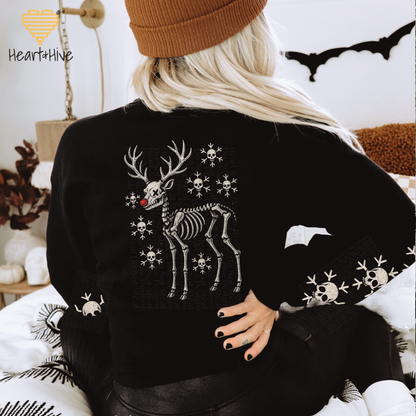 Christmas Skeleton Reindeer // Optional Skeleton Snowflake Sleeve // BLACK