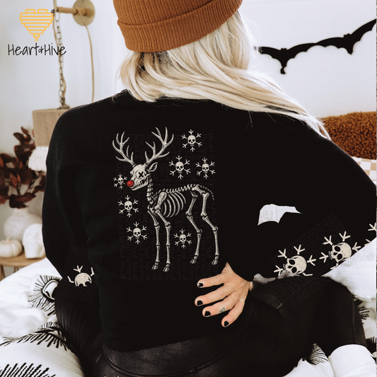 Christmas Skeleton Reindeer // Optional Skeleton Snowflake Sleeve // BLACK