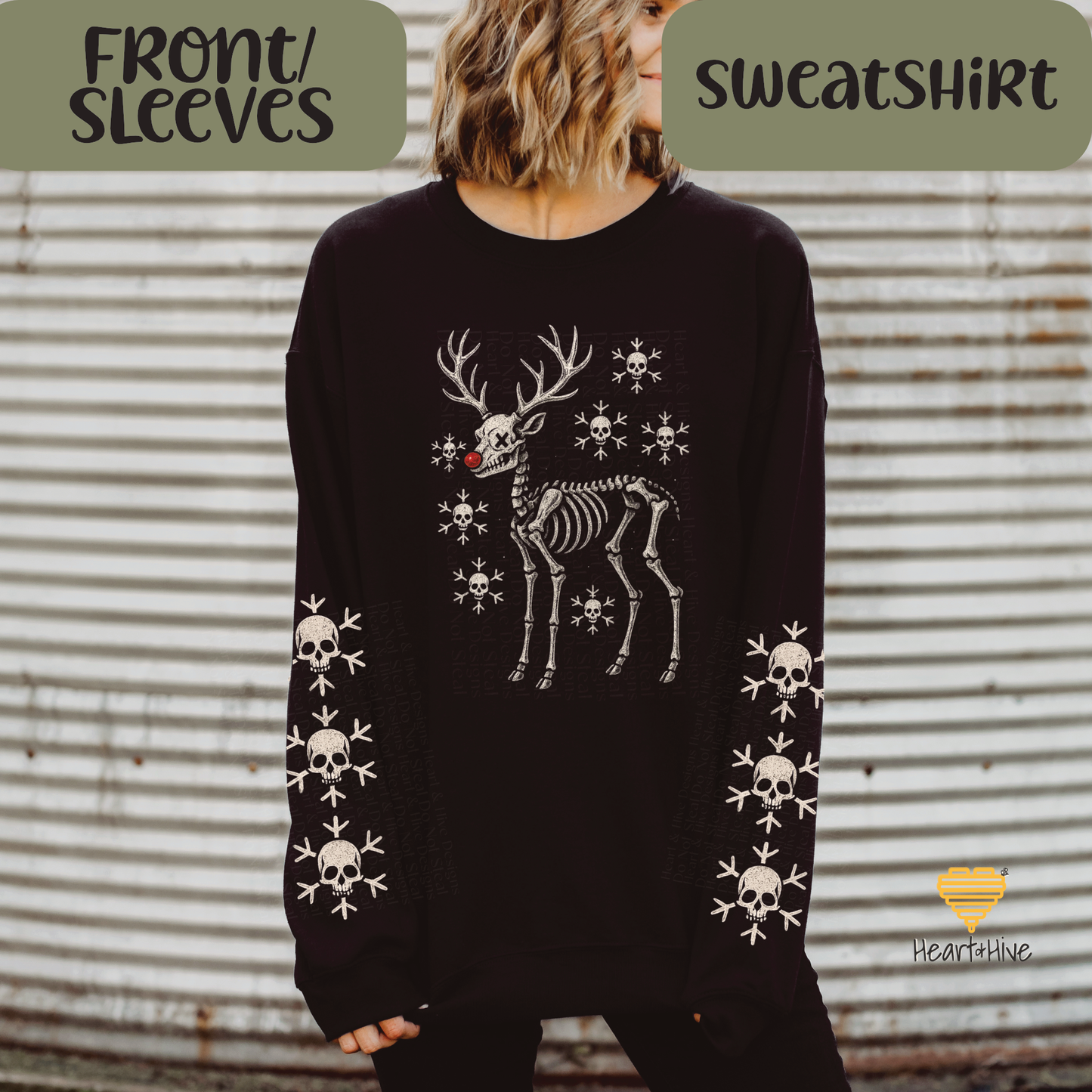 Christmas Skeleton Reindeer // Optional Skeleton Snowflake Sleeve // BLACK