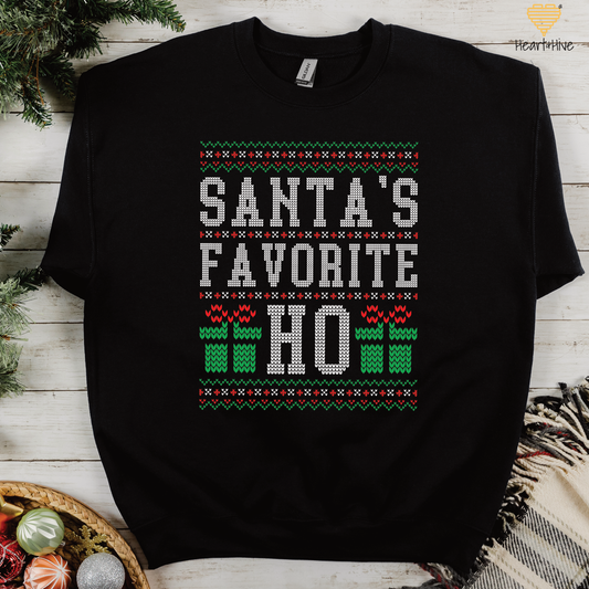 Santa's Favorite Ho Faux Ugly Sweater // Sweatshirt // BLACK