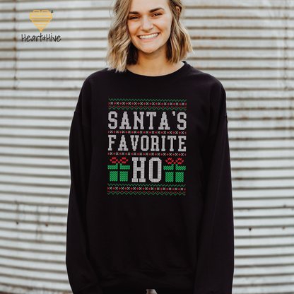 Santa's Favorite Ho Faux Ugly Sweater // Sweatshirt // BLACK
