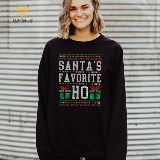 Santa's Favorite Ho Faux Ugly Sweater // Sweatshirt // BLACK