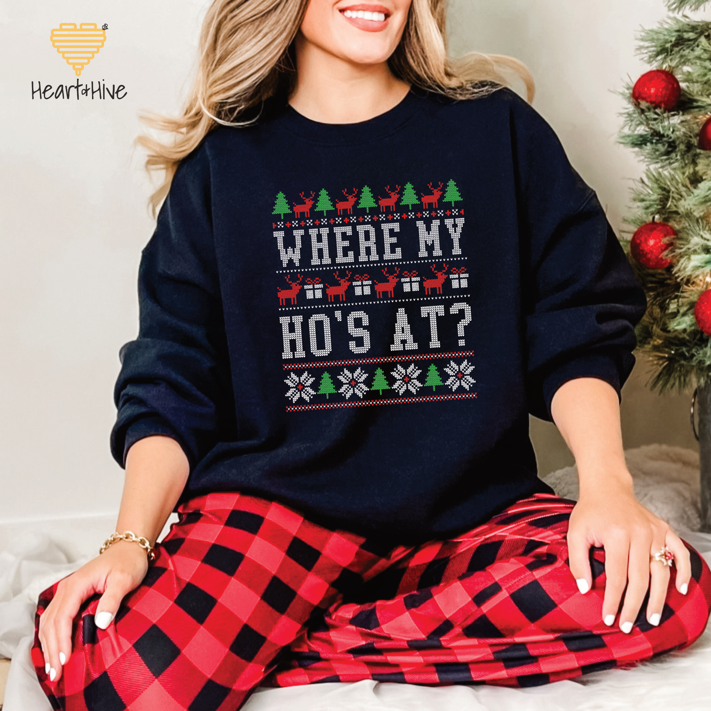 Where My Ho's At? Faux Ugly Sweater // Sweatshirt // BLACK