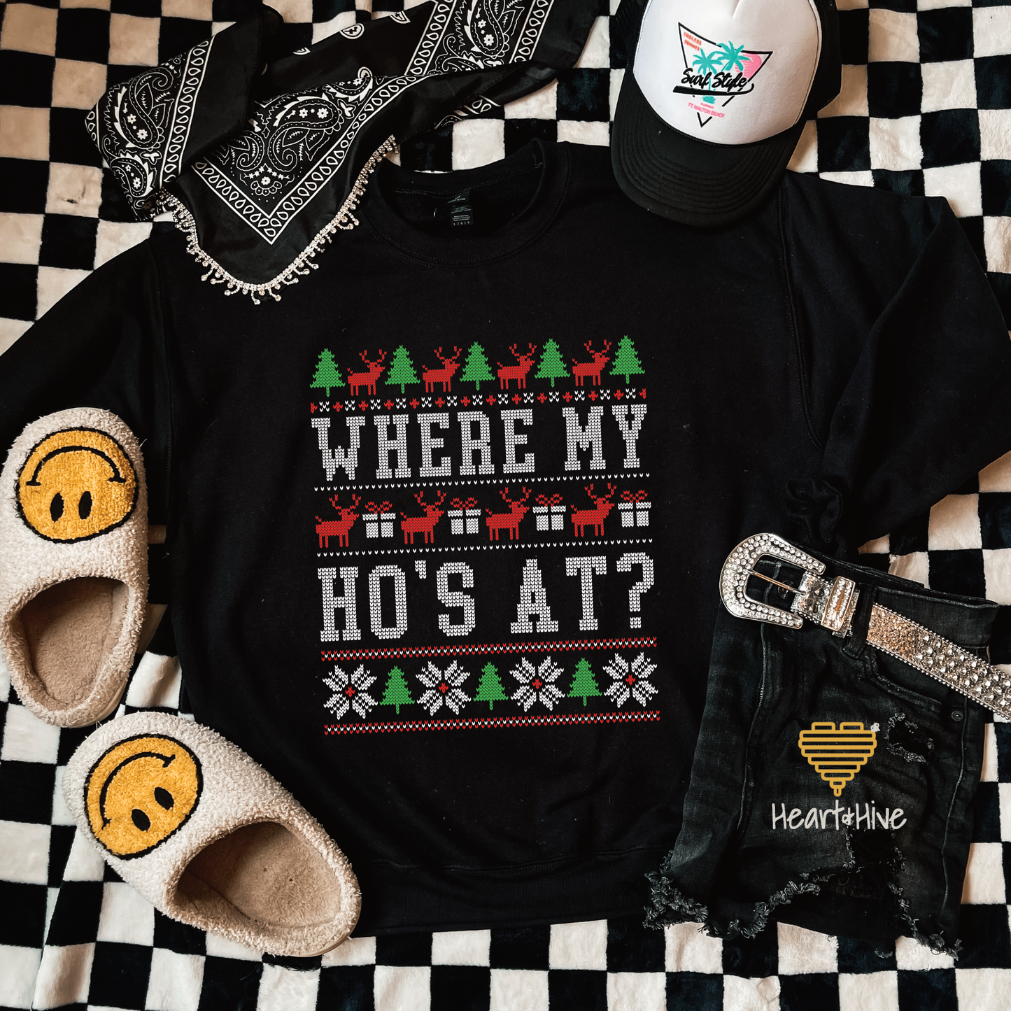 Where My Ho's At? Faux Ugly Sweater // Sweatshirt // BLACK