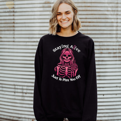 Staying Alive Just to Piss You Off Breast Cancer // Pullovers // BLACK - Heart & Hive Designs