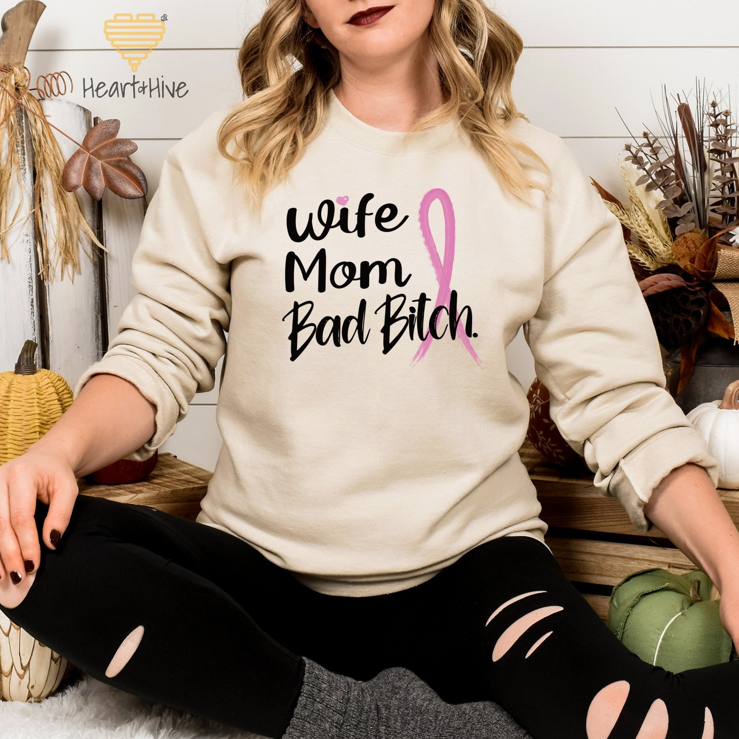 Wife Mom Fighter or Wife Mom Bad Bitch // Breast Cancer Awareness Sweatshirts // Pullovers // 2 Colors