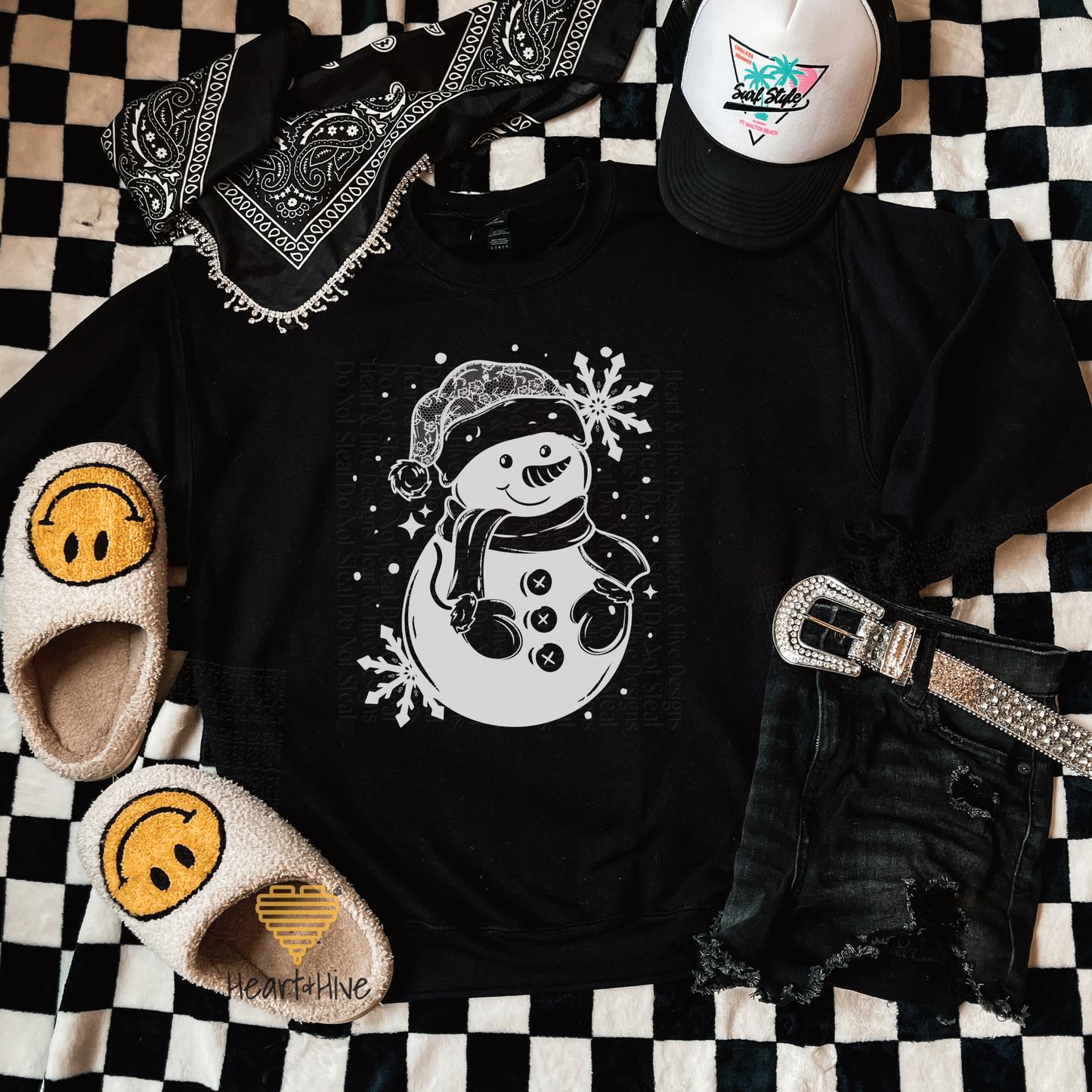 Lace Hat Snowman // Optional Snowflake Sleeves // BLACK