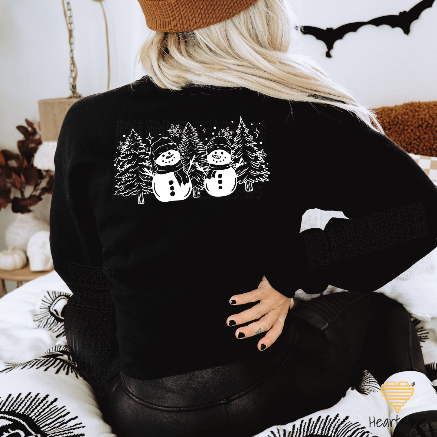 Snowman and Christmas Tress // Optional Snowflake Sleeves // BLACK